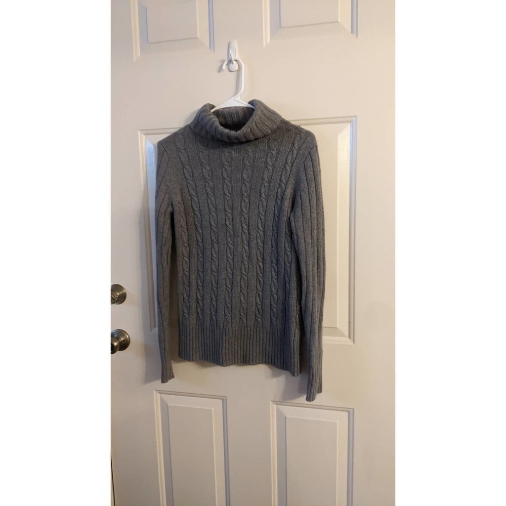 J Crew Cableknit Grey Turtleneck Sweater, Collegiate, Preppy, Neutral Small
